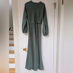 Elegant Green Long Sleeve Dress Ellie Makir Satin Modest